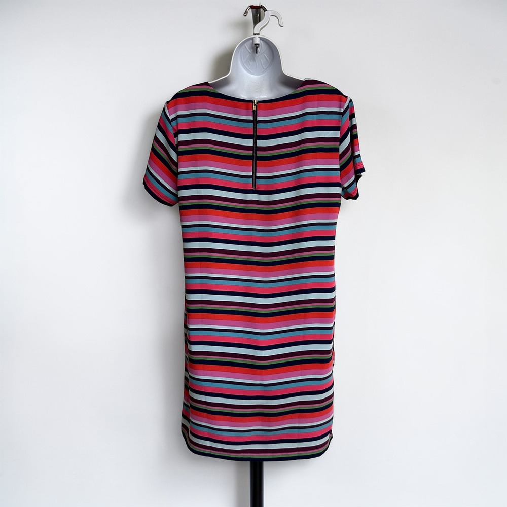 Cynthia Rowley Shift Dress Size 8 Multicolor Striped Short Sleeve Zip Back - Picture 3 of 8